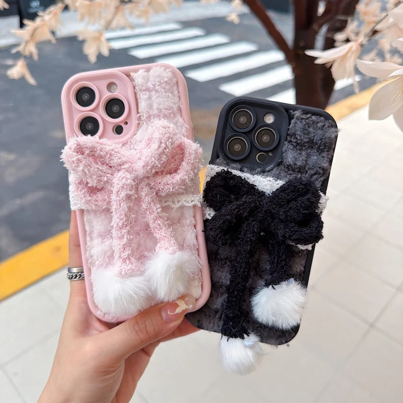 Fluffy Bow Bliss Phone Case - Black