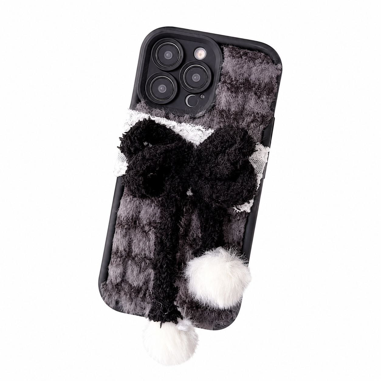 Fluffy Bow Bliss Phone Case - Black